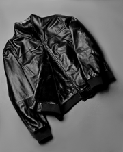 Dallis Distressed Black Leather Shearling Trucker Jacket