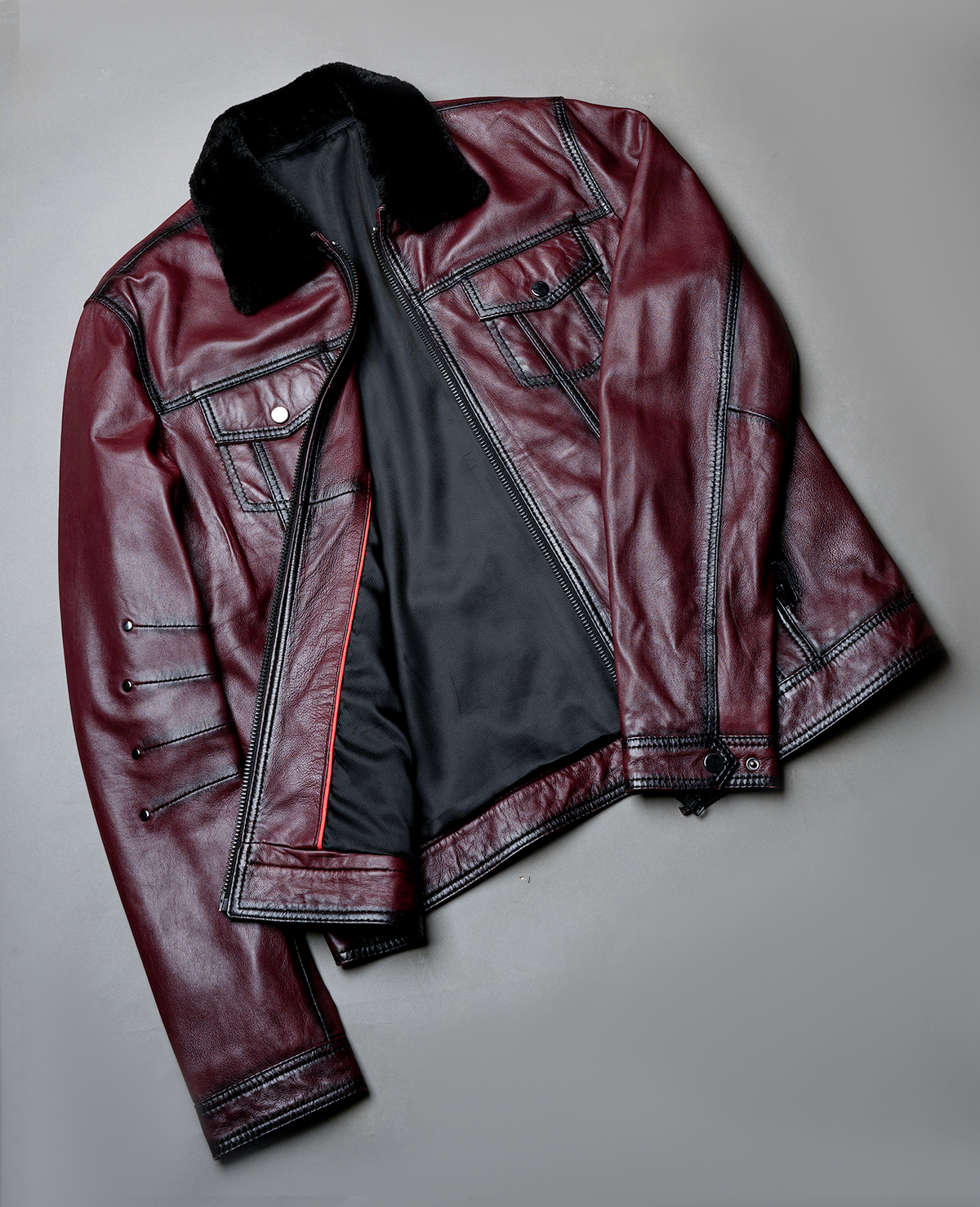 Dallis Brown Leather Shearling Trucker Jacket