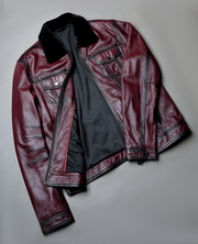 Dallis Brown Leather Shearling Trucker Jacket