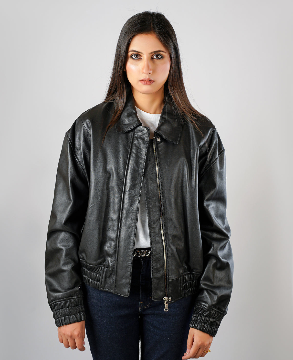 Rumella Black Leather Biker Jacket