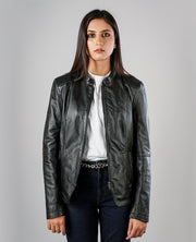 Kelsee Distressed Black Leather Biker Jacket