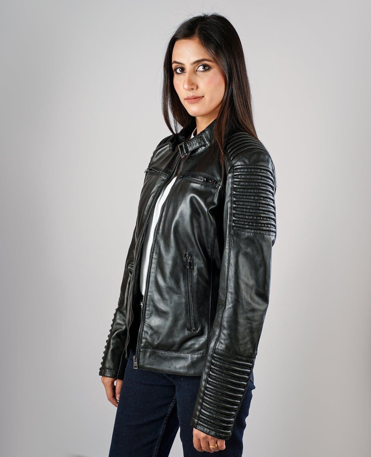 Rave Black Leather Biker Jacket