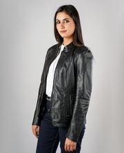 Kelsee Distressed Black Leather Biker Jacket