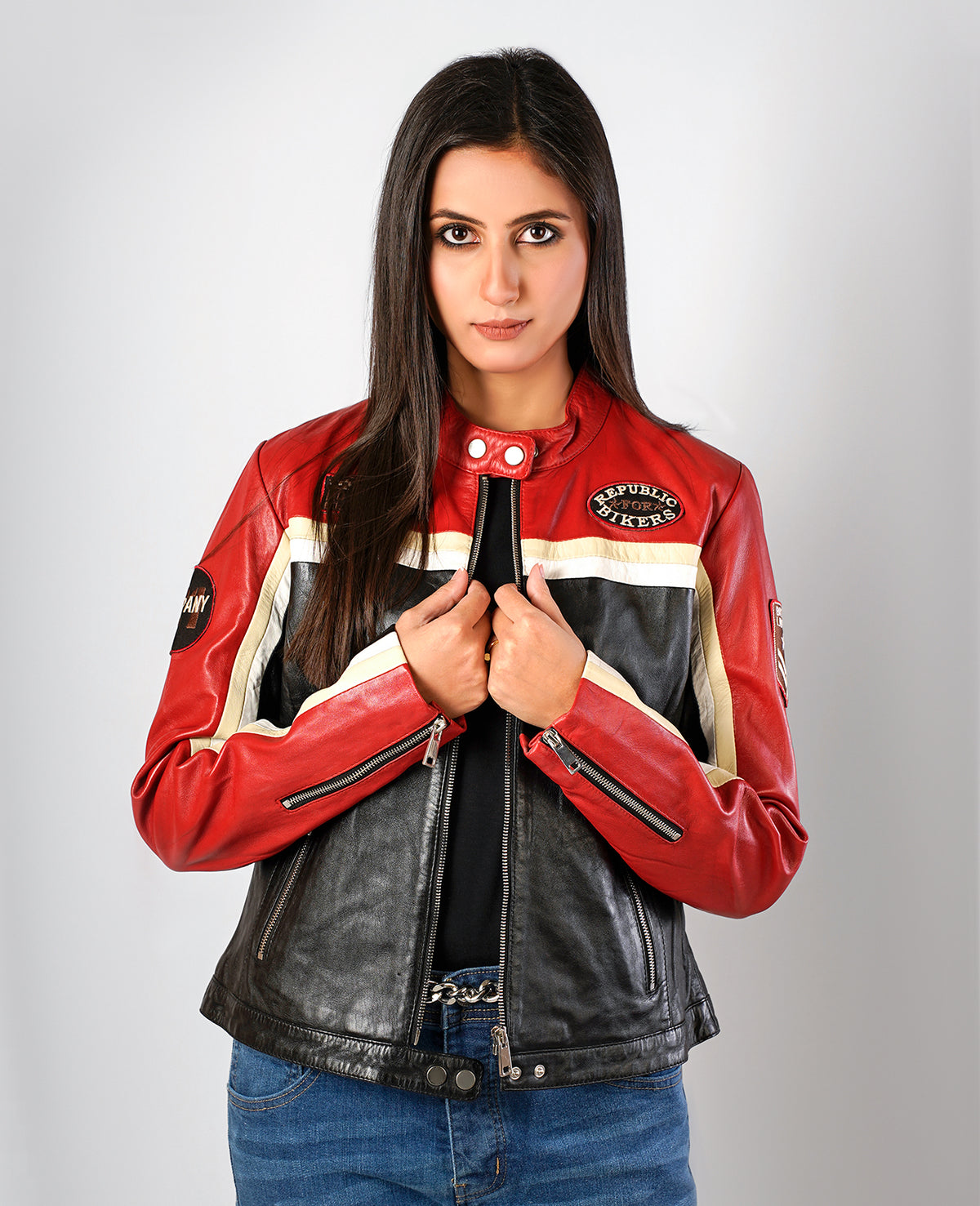 Rumy Maroon Leather Biker Jacket