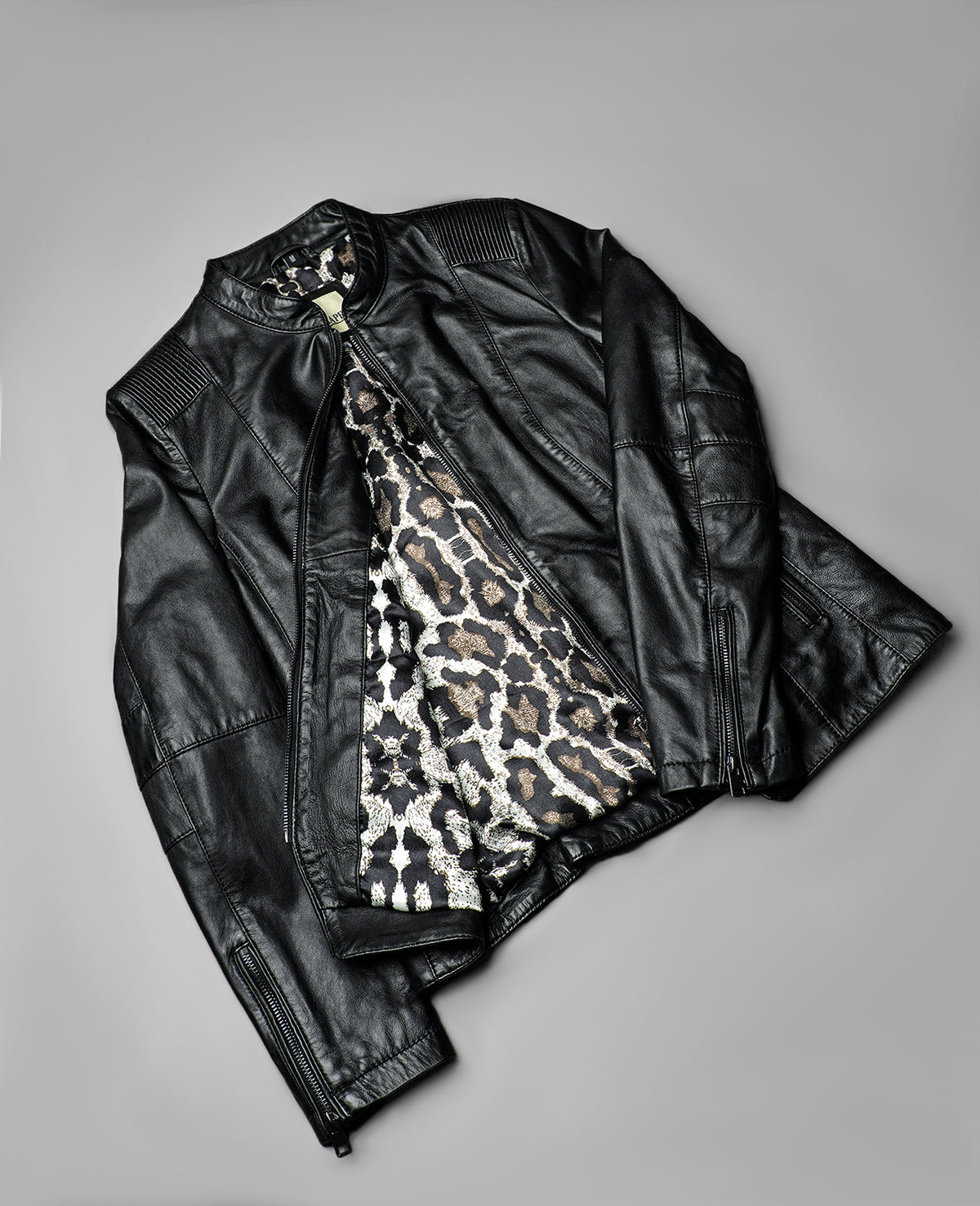 Kelsee Distressed Black Leather Biker Jacket