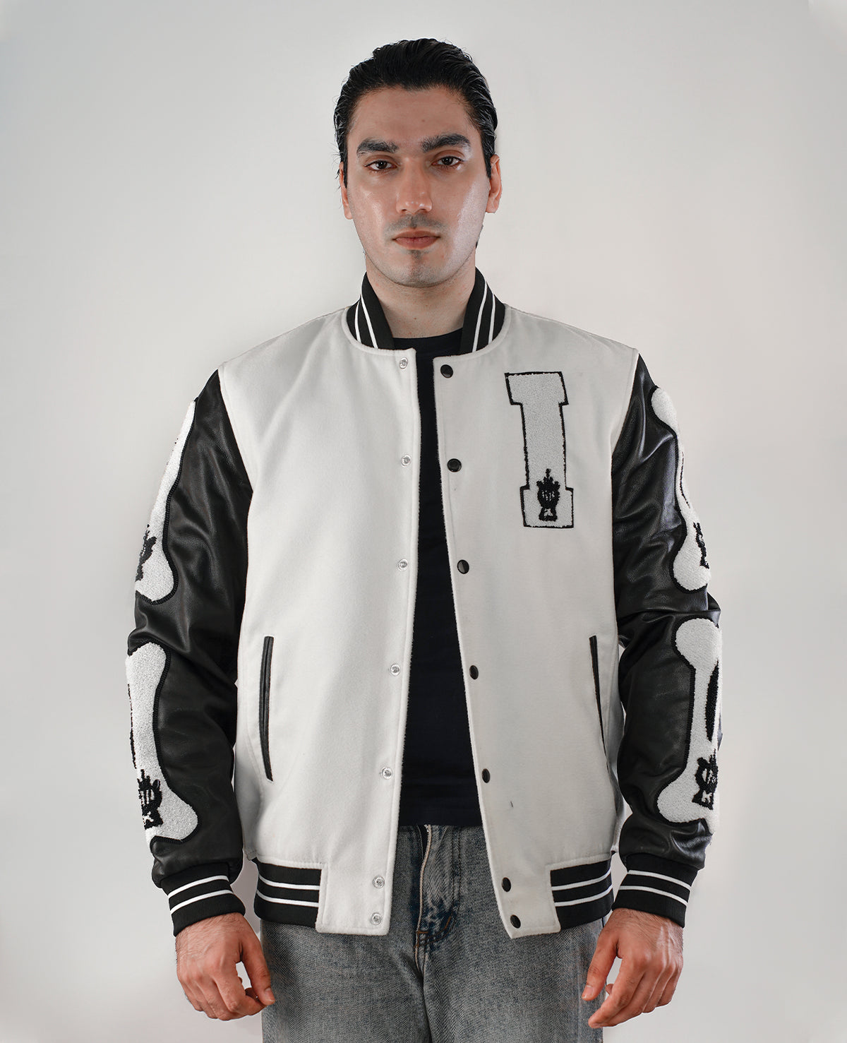 Randolf Silver Black Leather Biker Jacket