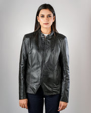 Kelsee Distressed Black Leather Biker Jacket