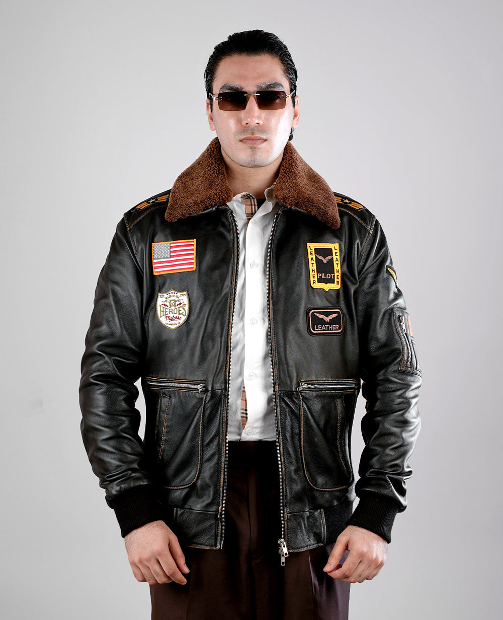 Coffmen Black A2 Leather Bomber Jacket