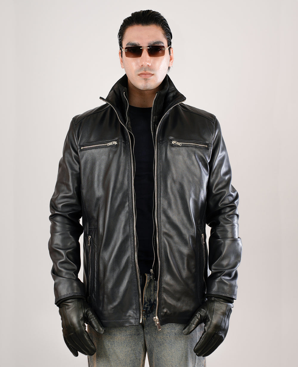 Columbus Black Leather Bomber Jacket