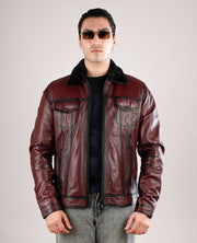 Dallis Brown Leather Shearling Trucker Jacket
