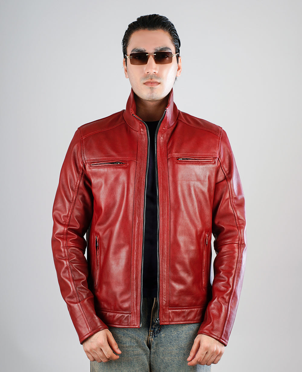 Waffle Brown Leather Jacket