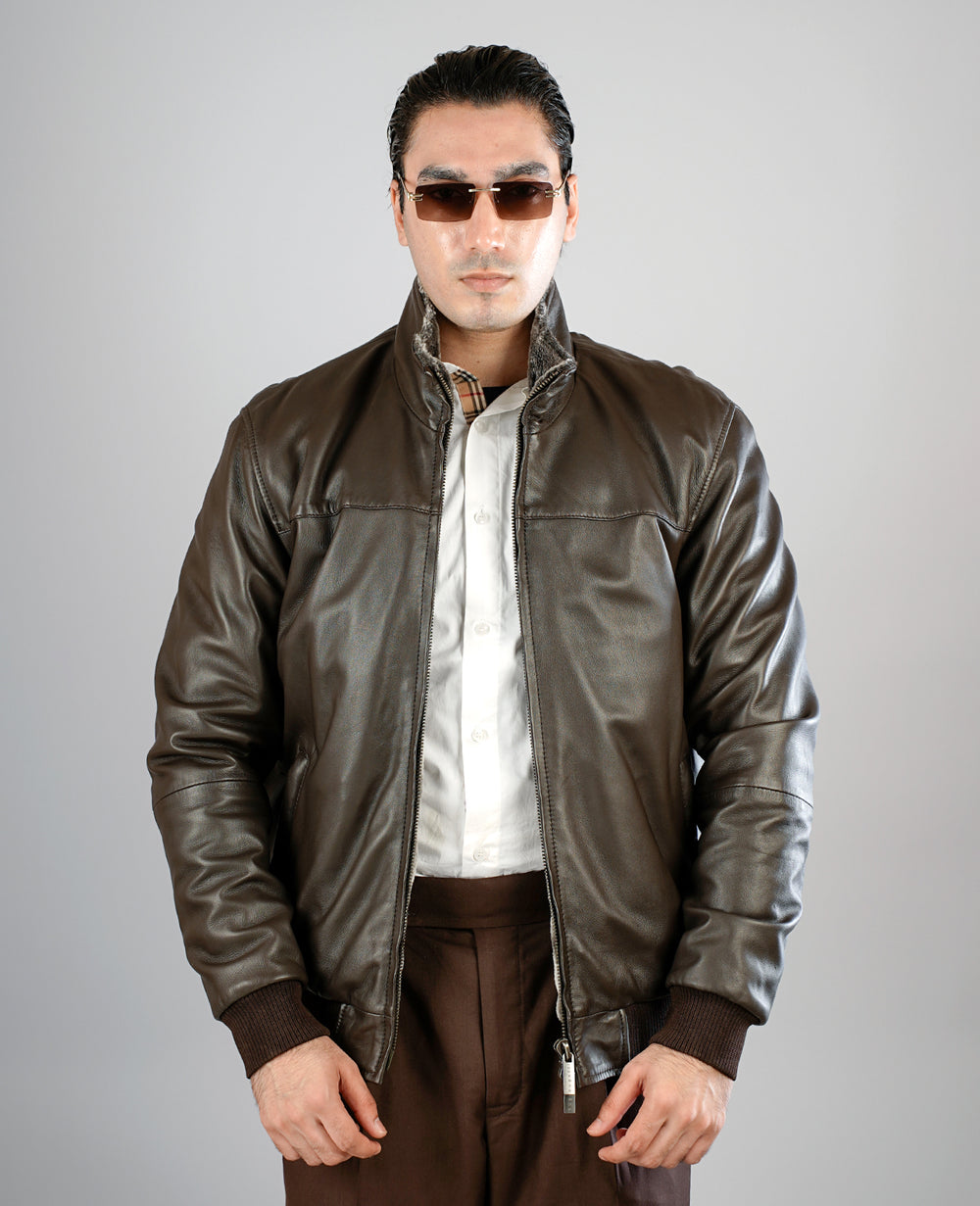 Alfred Brown Leather Bomber Jacket
