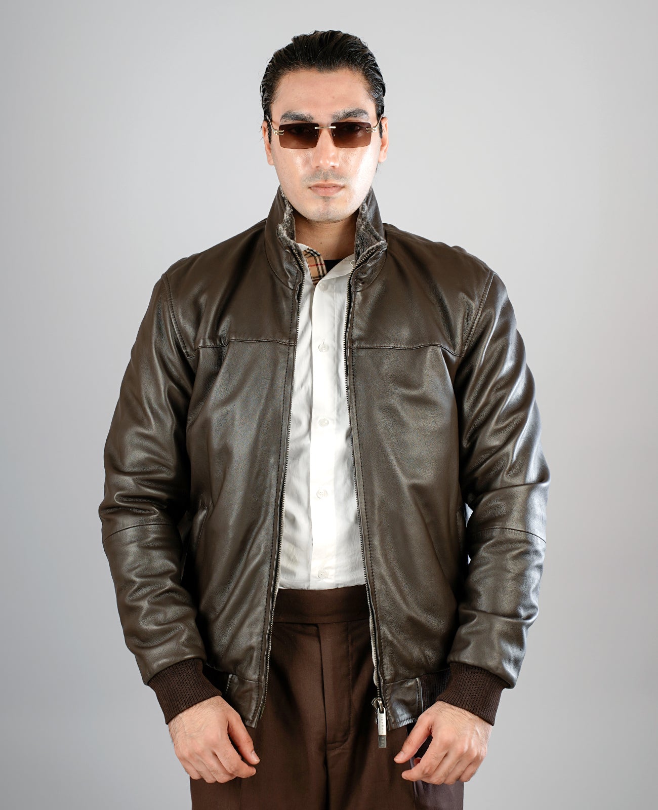 Alfred Brown Leather Bomber Jacket