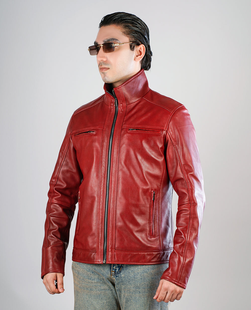 Waffle Brown Leather Jacket