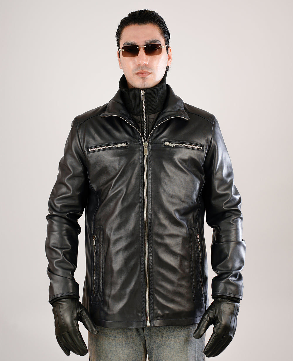 Columbus Black Leather Bomber Jacket