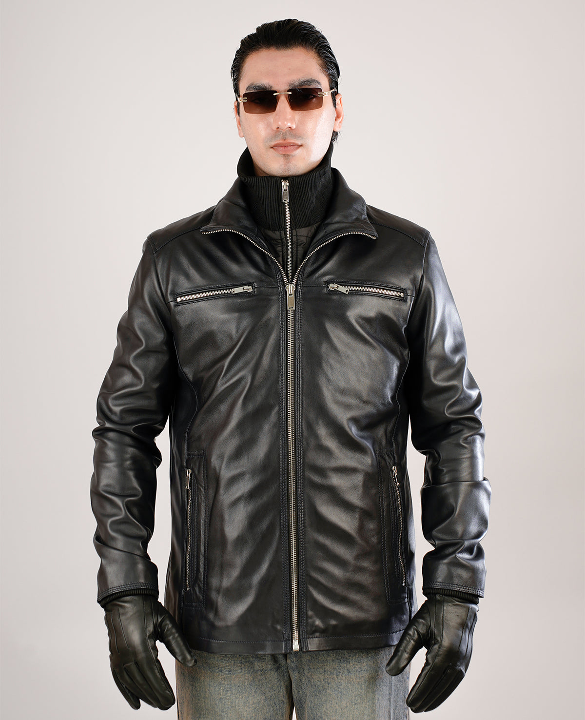 Columbus Black Leather Bomber Jacket