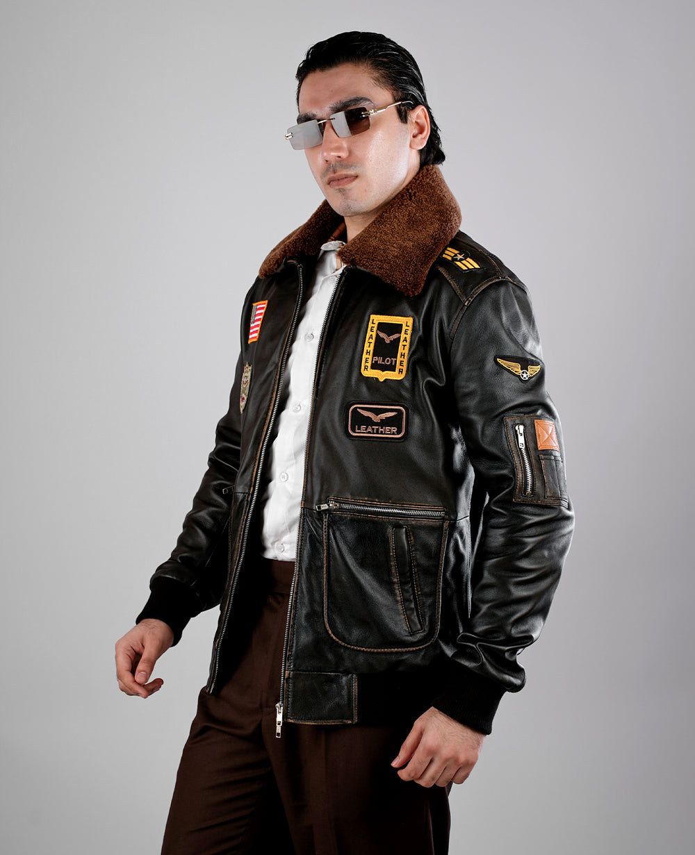 Coffmen Black A2 Leather Bomber Jacket