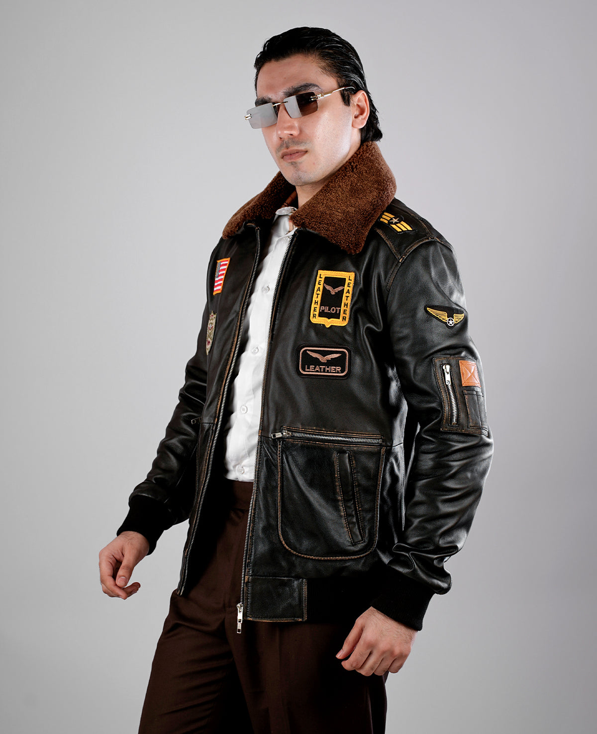 Coffmen Black A2 Leather Bomber Jacket