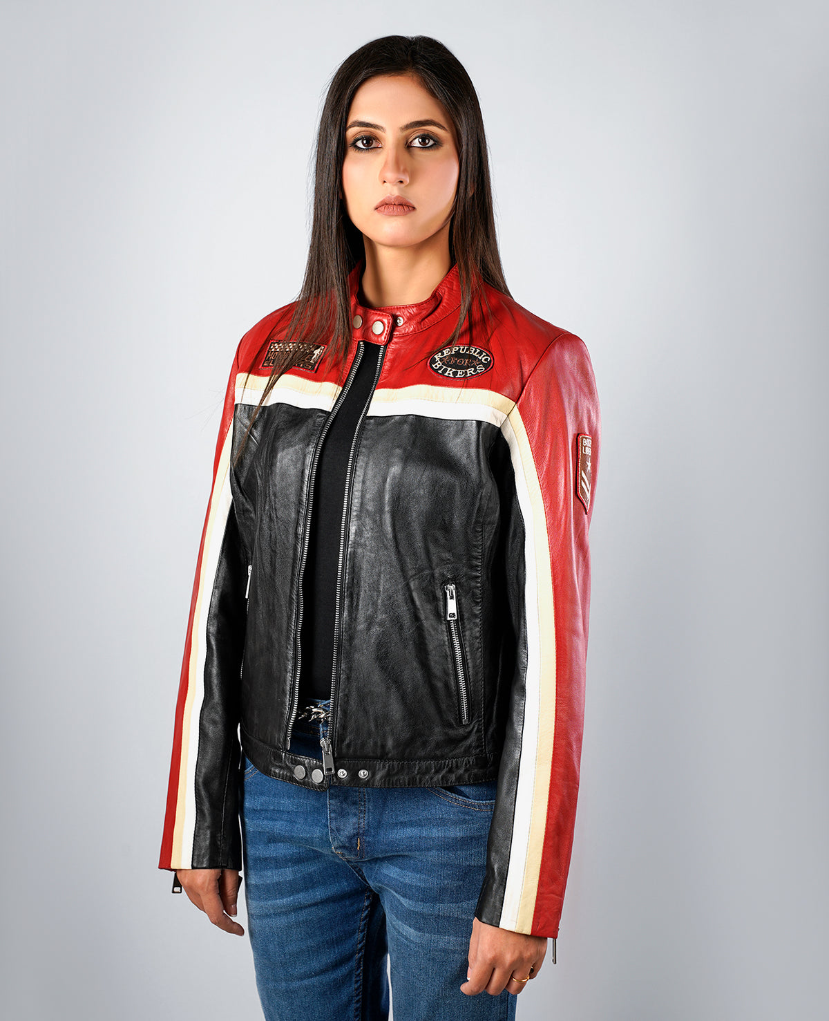 Rumy Maroon Leather Biker Jacket