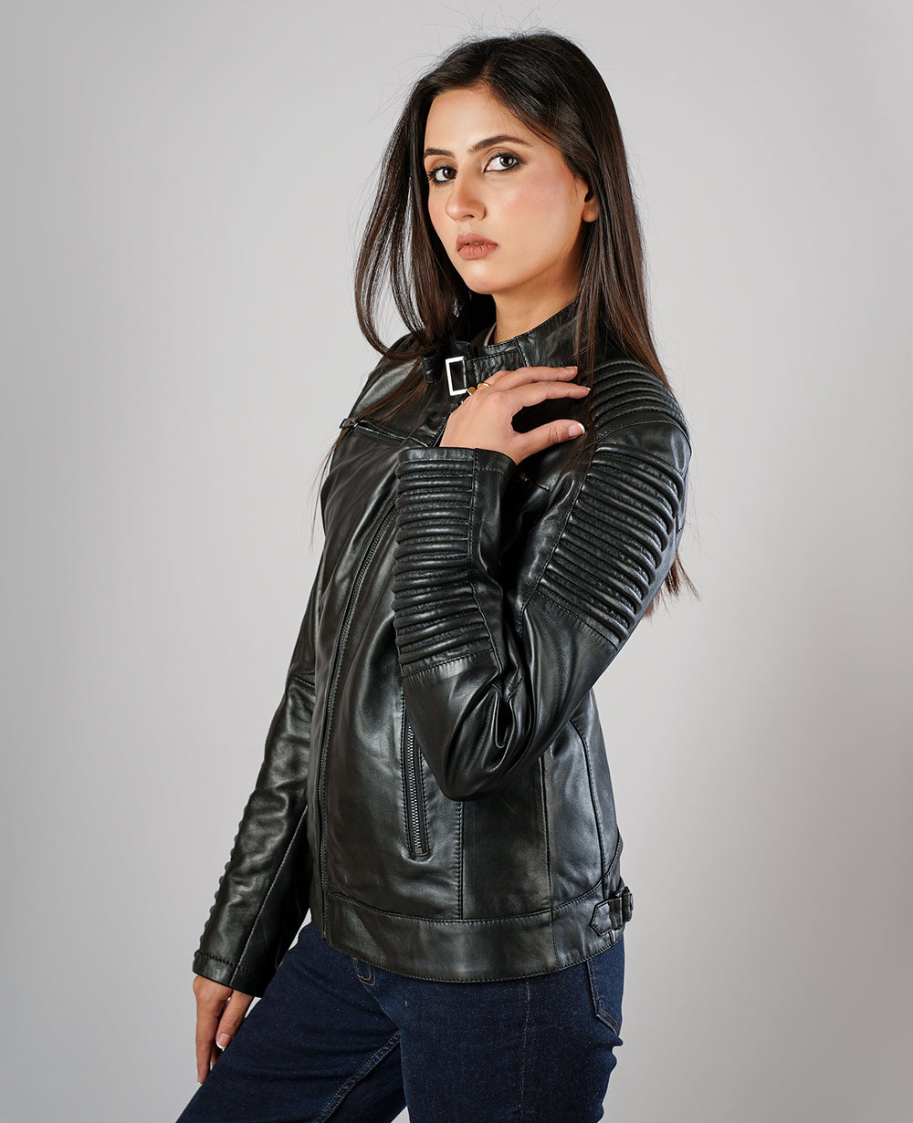 Rave Black Leather Biker Jacket