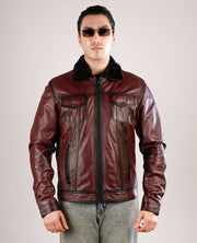 Dallis Brown Leather Shearling Trucker Jacket