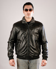 Dallis Distressed Black Leather Shearling Trucker Jacket
