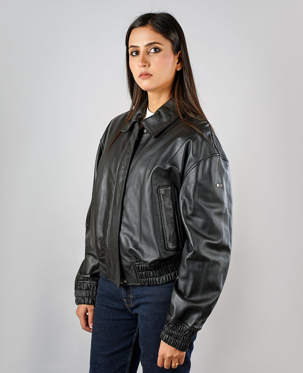 Rumella Black Leather Biker Jacket