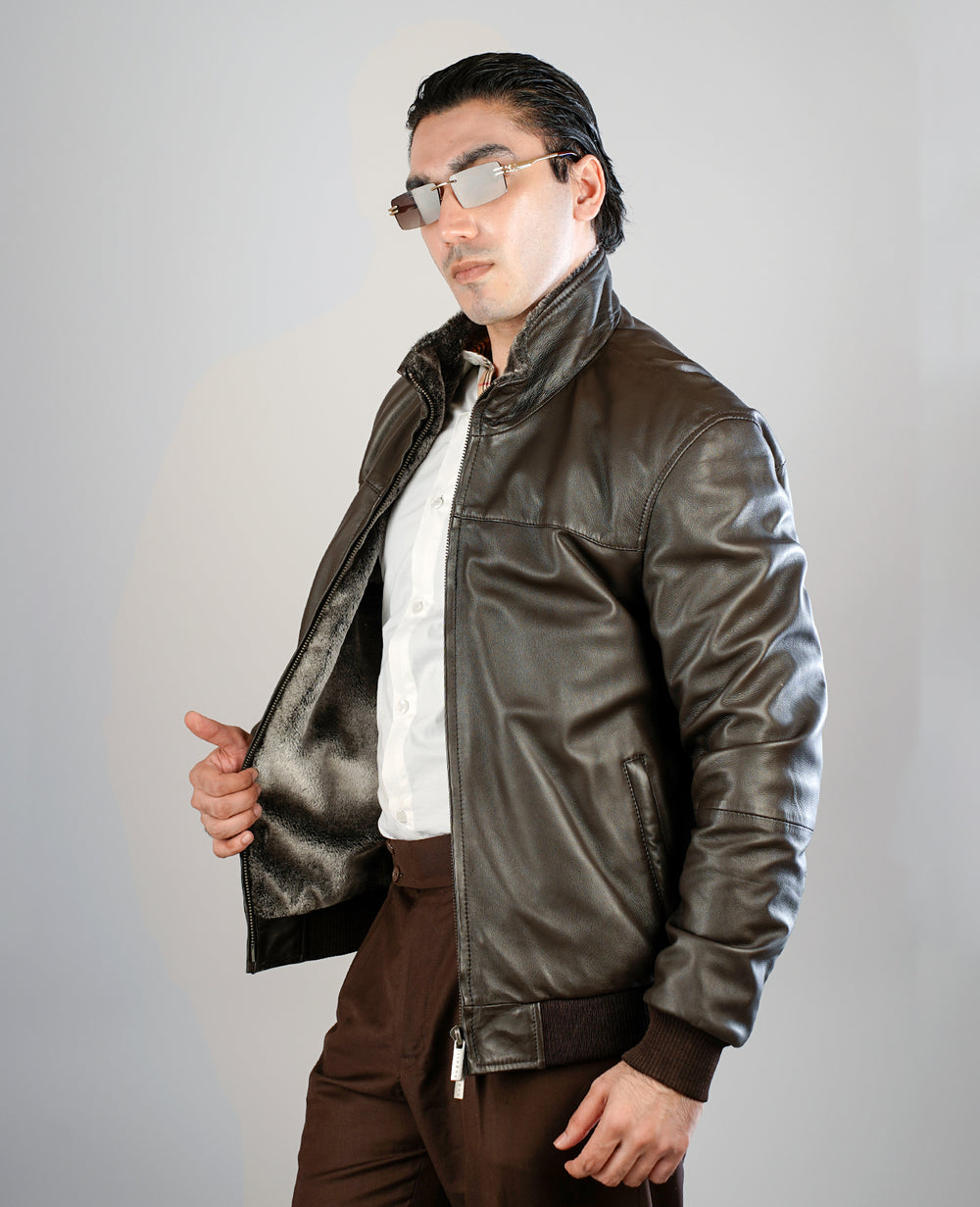 Alfred Brown Leather Bomber Jacket