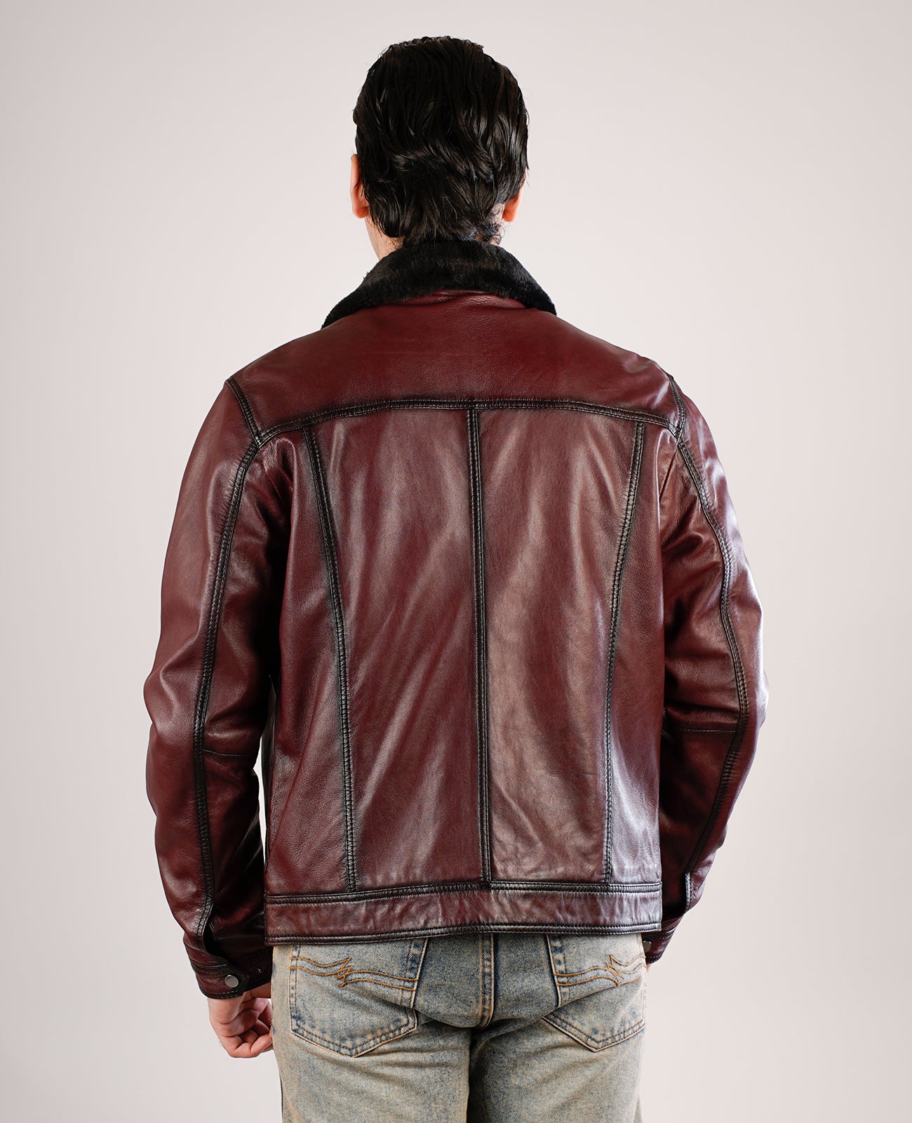 Dallis Brown Leather Shearling Trucker Jacket