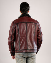 Dallis Brown Leather Shearling Trucker Jacket