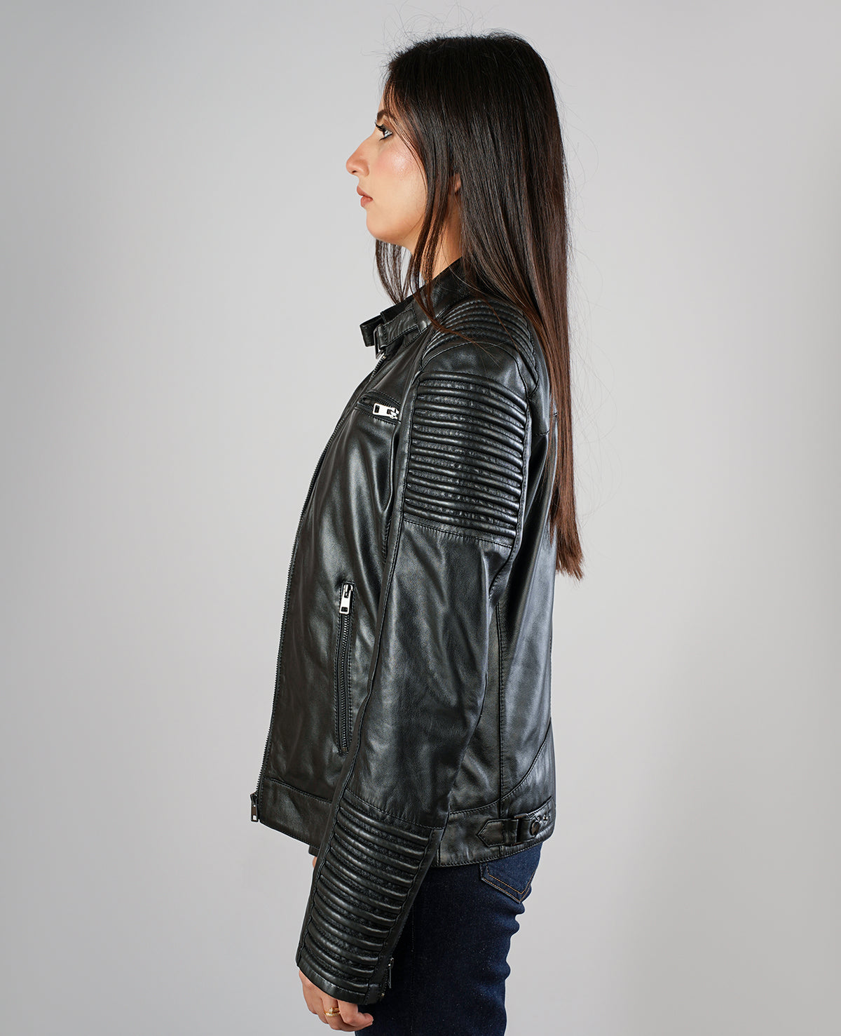 Rave Black Leather Biker Jacket