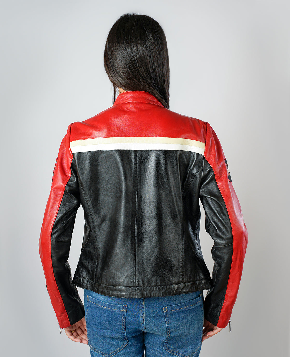 Rumy Maroon Leather Biker Jacket
