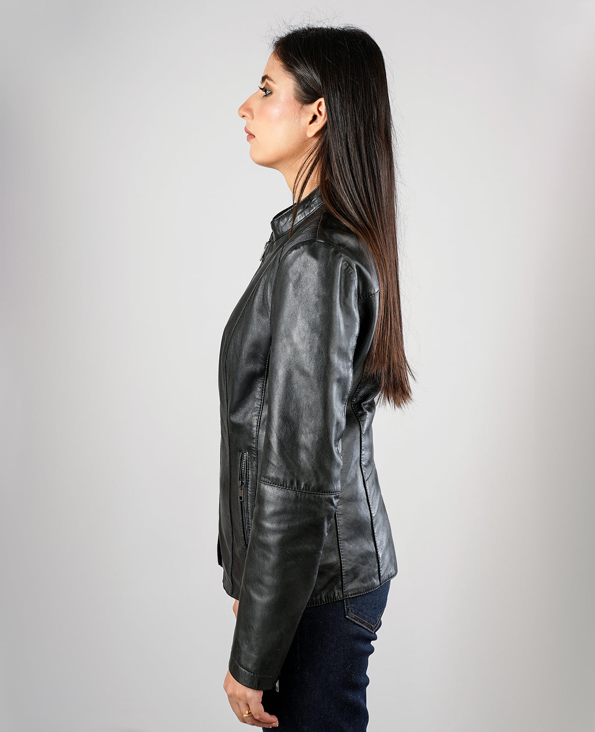 Kelsee Distressed Black Leather Biker Jacket