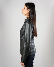 Kelsee Distressed Black Leather Biker Jacket