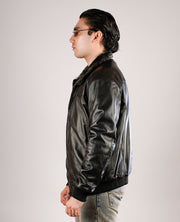 Dallis Distressed Black Leather Shearling Trucker Jacket