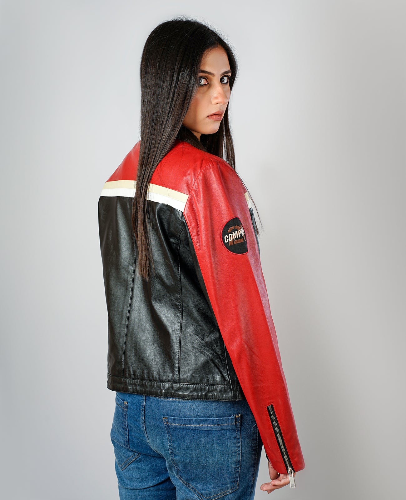 Rumy Maroon Leather Biker Jacket