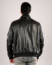 Dallis Distressed Black Leather Shearling Trucker Jacket