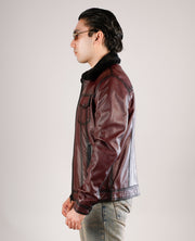 Dallis Brown Leather Shearling Trucker Jacket