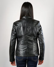 Kelsee Distressed Black Leather Biker Jacket