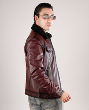 Dallis Brown Leather Shearling Trucker Jacket
