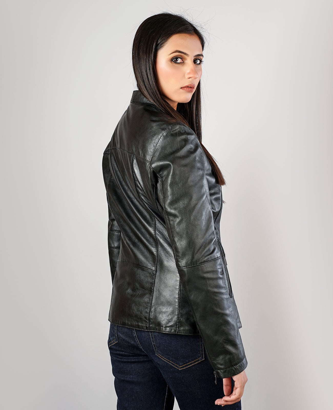 Kelsee Distressed Black Leather Biker Jacket