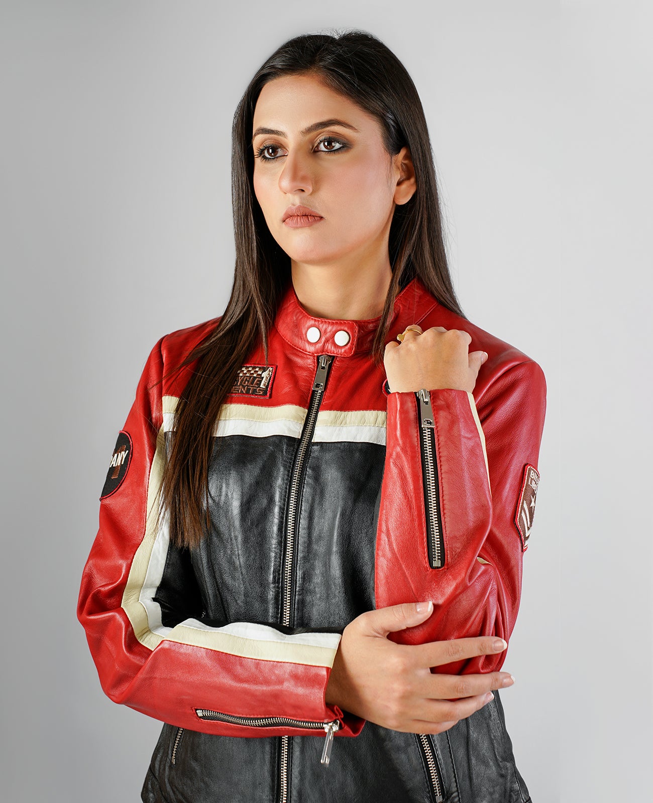 Rumy Maroon Leather Biker Jacket