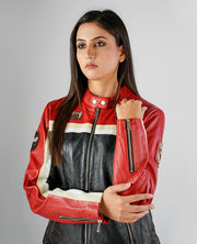 Rumy Maroon Leather Biker Jacket