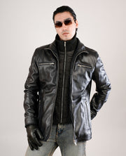 Columbus Black Leather Bomber Jacket