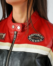 Rumy Maroon Leather Biker Jacket