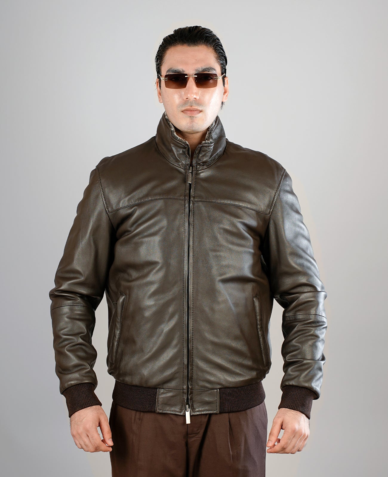 Alfred Brown Leather Bomber Jacket