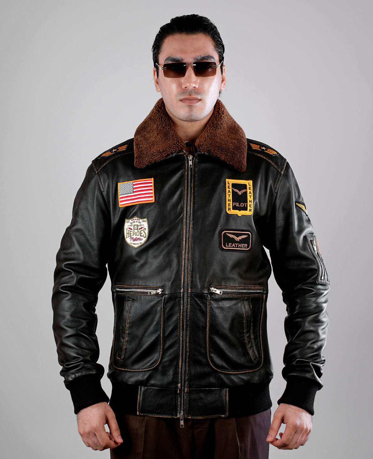 Coffmen Black A2 Leather Bomber Jacket