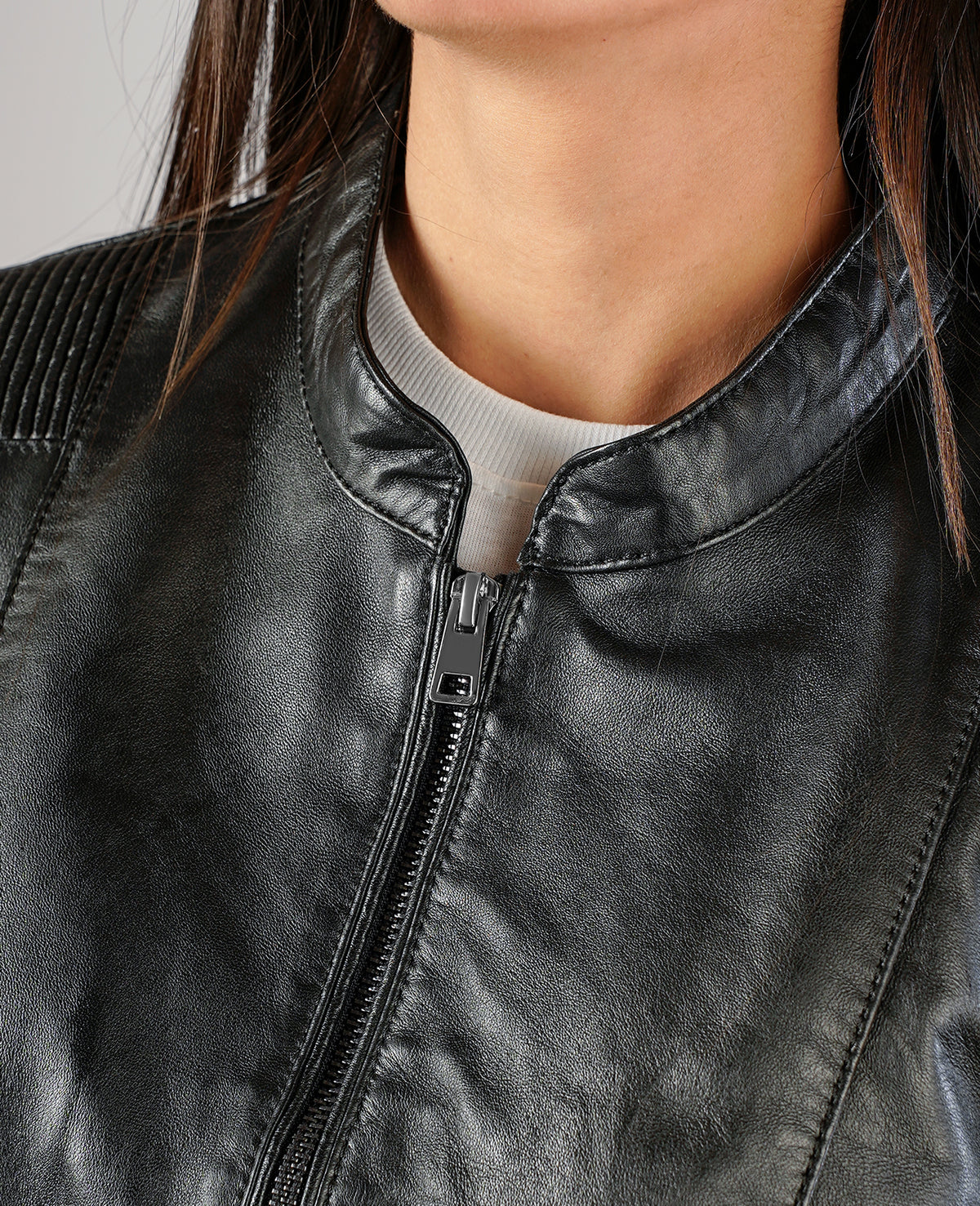 Kelsee Distressed Black Leather Biker Jacket