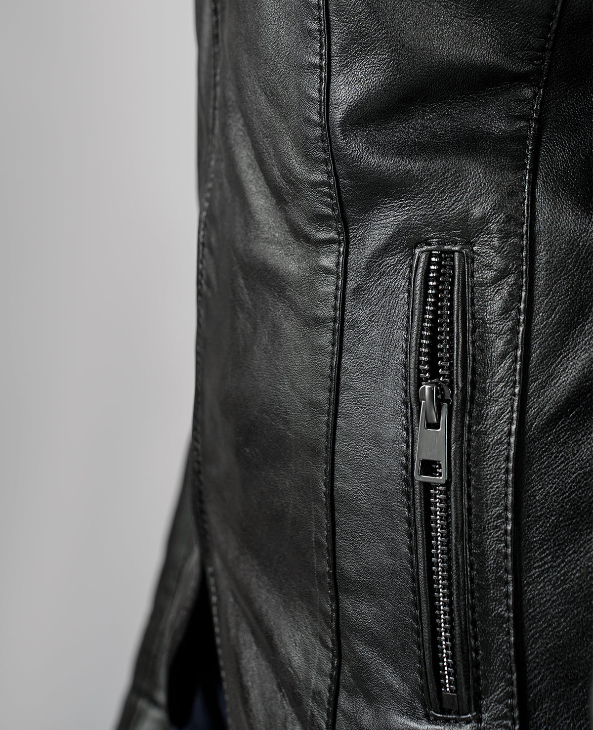 Kelsee Distressed Black Leather Biker Jacket