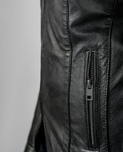 Kelsee Distressed Black Leather Biker Jacket